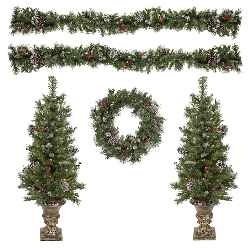 5-Piece Pre-Lit Norwich Pine Artificial Christmas Entryway Set