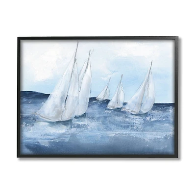 Stupell Industries White Sailboats Coasting Ocean Waters Blue Tide Framed Wall Art
