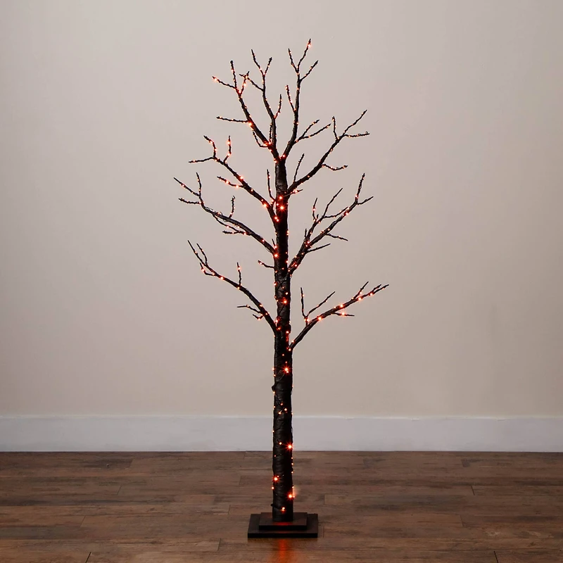 5ft. Pre-Lit Artificial Halloween Twig Tree with 360 Orange & Purple LED Lights