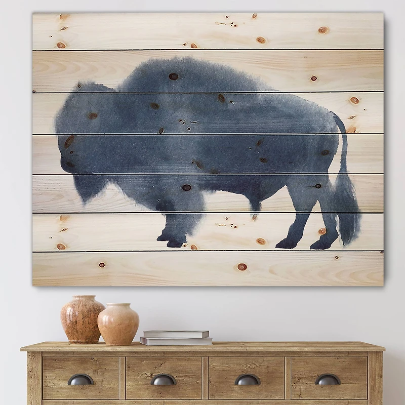 Designart - Navy Blue Bison Silhouette