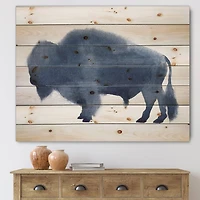 Designart - Navy Blue Bison Silhouette