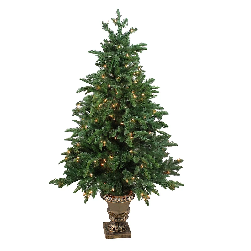4.5ft. Pre-Lit Sierra Norway Spruce Artificial Christmas Tree in Planter, Clear Lights
