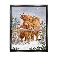Stupell Industries Winter Cattle Cuddling Snow Scene Framed Floater Canvas Wall Art