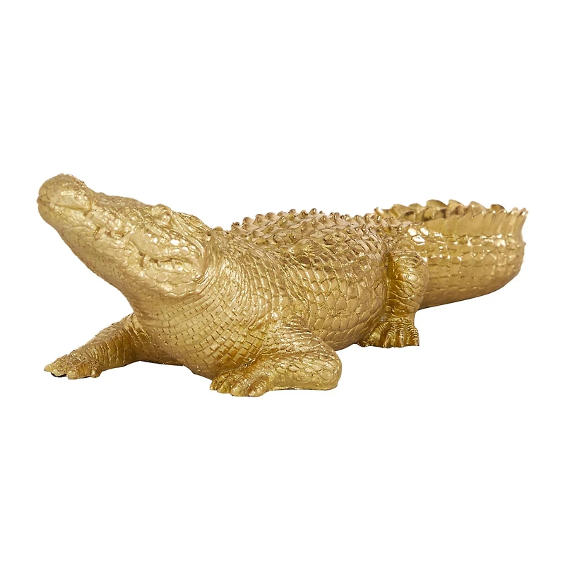 16" Gold Traditional Crocodile Sculpture