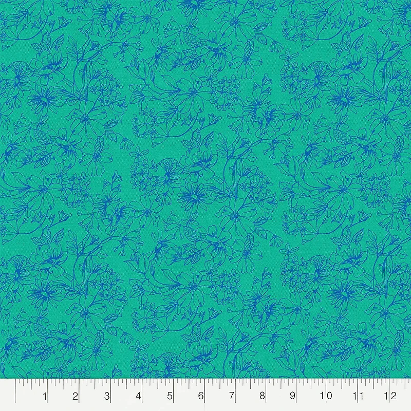 Fabric Editions Turquoise Floral Cotton Fabric
