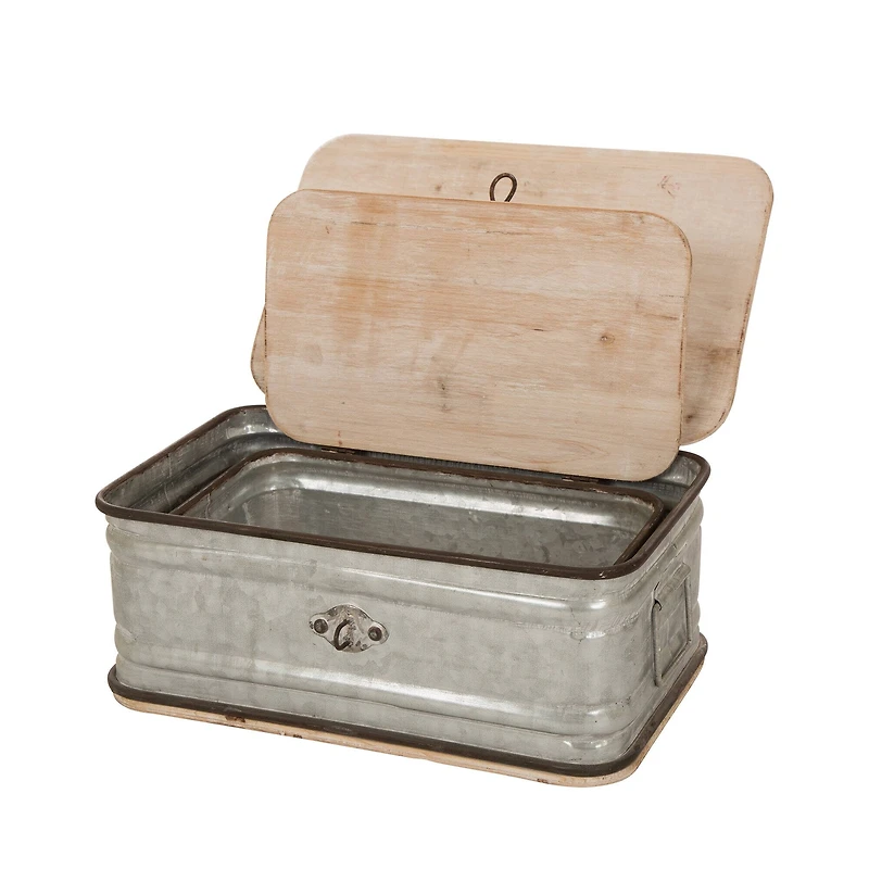 Glitzhome® Galvanized Wood Storage Chest Set