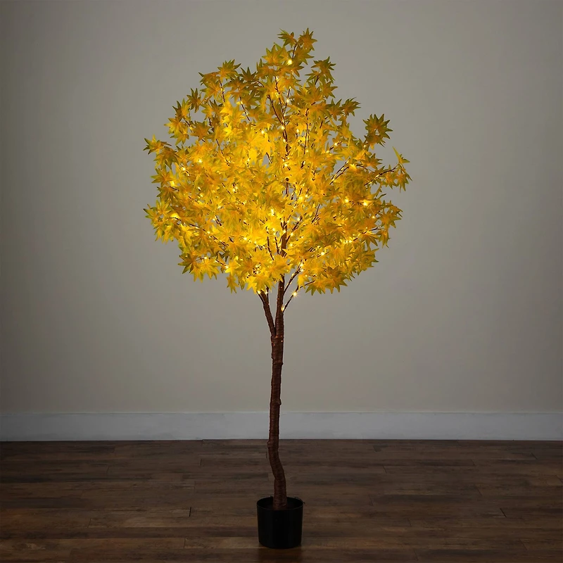 6ft. Pre-Lit Yellow Autumn Maple Artificial Fall Tree with 350 Warm White LED Lights