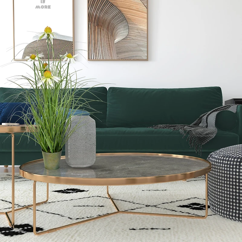 Artificial Green Grass & Daisies in Iron Pot