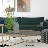 Artificial Green Grass & Daisies in Iron Pot