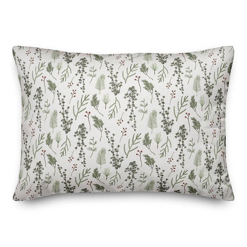 Pine Greenery on White Rectangle Throw Pillow