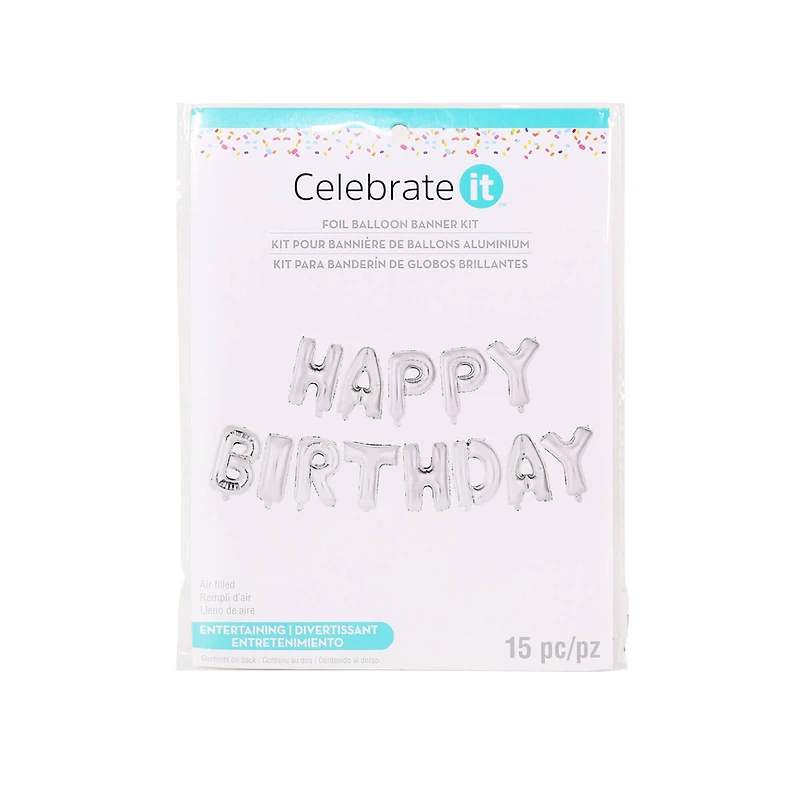 Happy Birthday Silver Foil Balloon Banner Kit By Celebrate It™