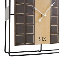 9" Black Geometric Open Frame Square Clock with Grid Pattern