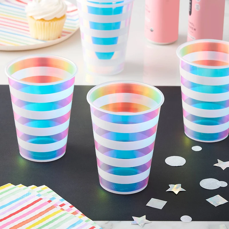 12oz. Iridescent Stripes Plastic Cups by Celebrate It®, 8ct.
