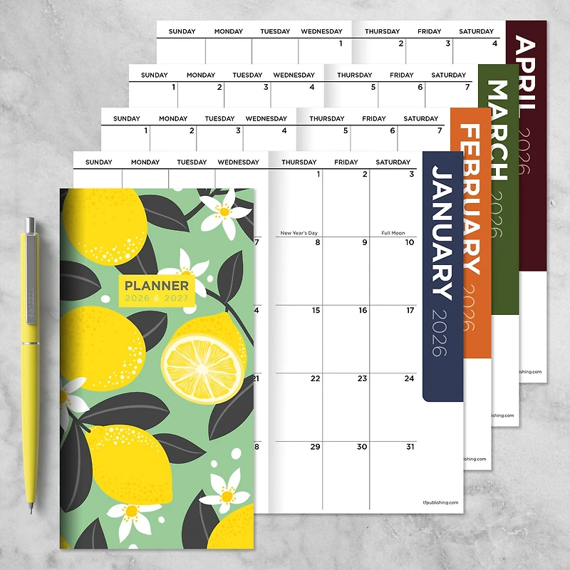 2026-2027 Lemon Blossom Small Monthly Pocket Planner