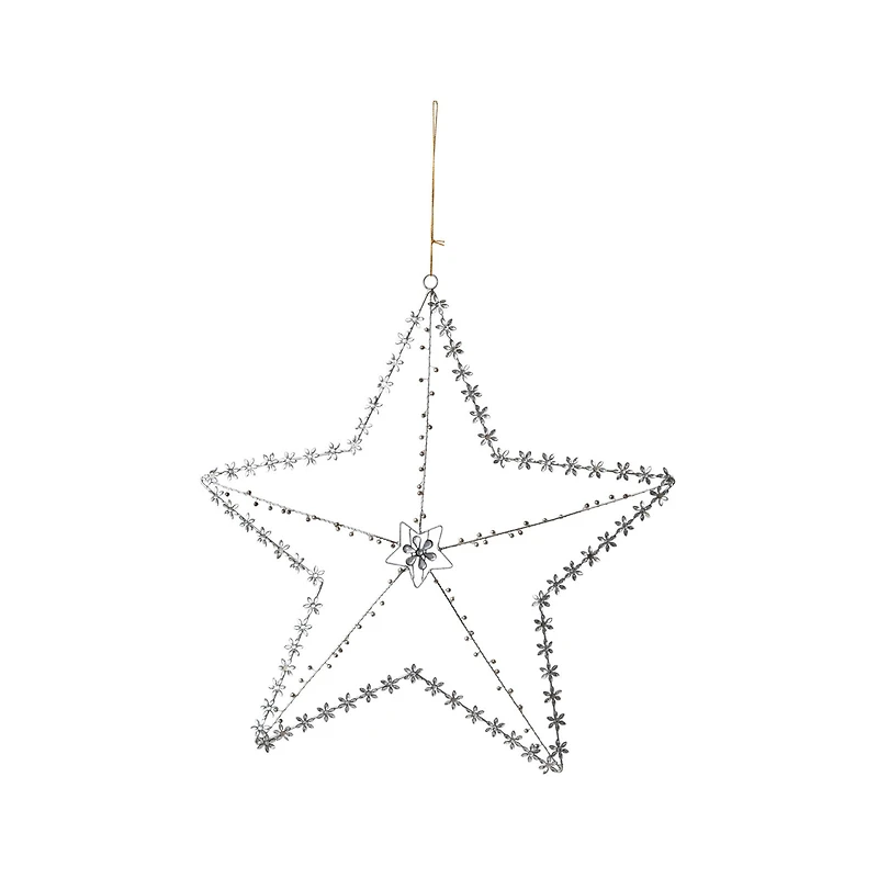 Hello Honey® 15.5" Silver Glass Beaded Metal Star Ornament with Jeweled Flowers