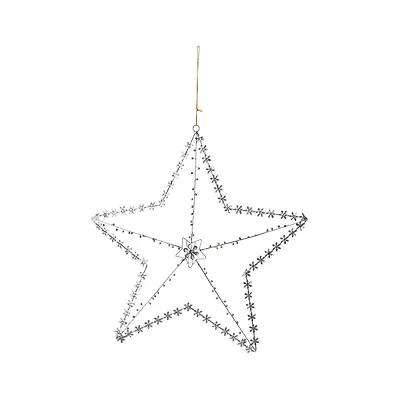 Hello Honey® 15.5" Silver Glass Beaded Metal Star Ornament with Jeweled Flowers