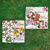 7" "Love Blooms Here'" Floral Outdoor Garden Stones Set