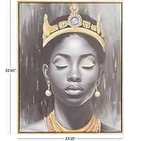 24" x 2" x 24" Black Canvas Woman Shaded Living Room Framed Wall Art with Blue Crown and Gold Foil Accents