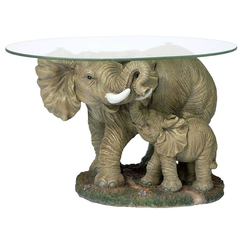 Design Toscano 18" Elephant's Majesty Glass-Topped Cocktail Table