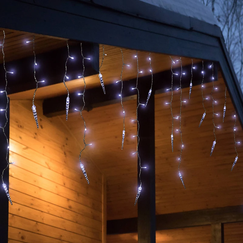 LED Ice Pillars Christmas Icicle Light Set - Pure White - 29' Clear Wire - 360ct