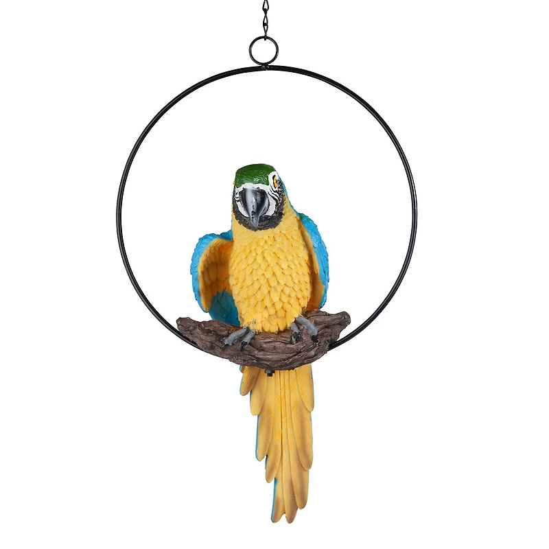 Design Toscano 14" Polly in Paradise Parrot on Ring Perch