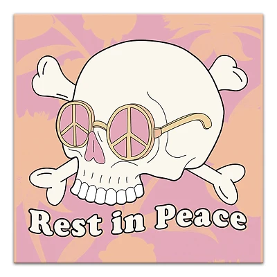 Pink & Coral Skull Rest in Peace Canvas Wall Art