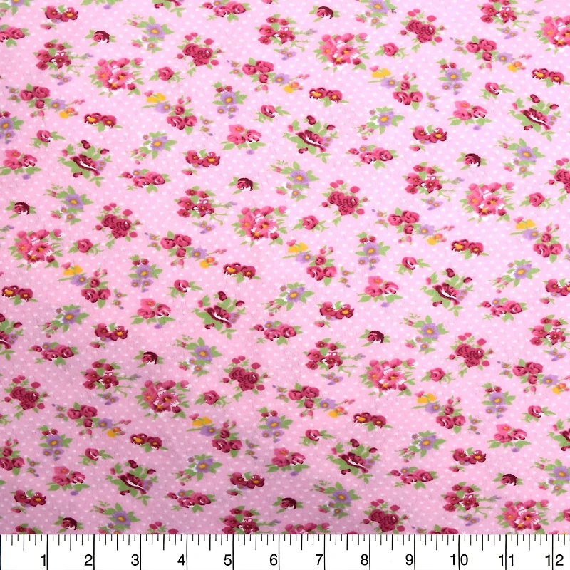 Feldman Pink Flowers & Dots Cotton Flannel