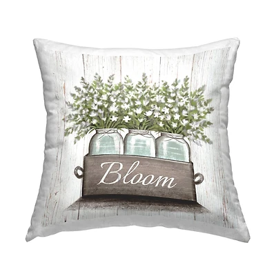Stupell Industries White Wildflowers in Jars Bloom Sentiments Throw Pillow 18" x 18"