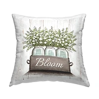 Stupell Industries White Wildflowers in Jars Bloom Sentiments Throw Pillow 18" x 18"
