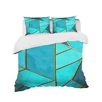 Designart 'Yellow Triangular Geometry over Background of Shades of Cyan' Modern & Contemporary Bedding Set