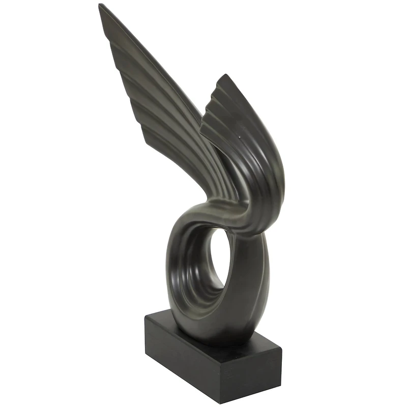 15" Porcelain Wing Abstract Sculpture with Black Base