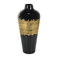 16" Black Metal Abstract Vase with Gold Detailing