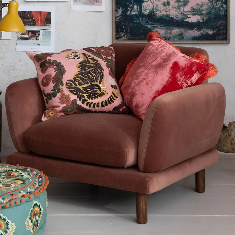 Hello Honey® 20" Tiger & Flowers Embroidered Accent Pillow