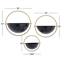 Set of 3 Black Iron Contemporary Planters, 15" x 14" x 5"