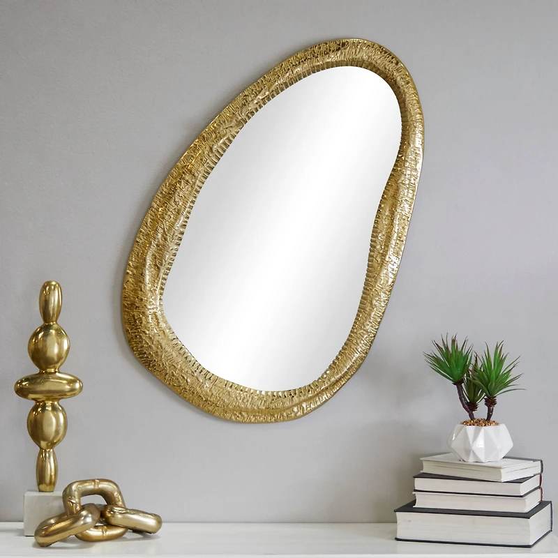 Gold Aluminum Contemporary Abstract Wall Mirror, 23" x 1" x 35"
