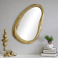 Gold Aluminum Contemporary Abstract Wall Mirror, 23" x 1" x 35"