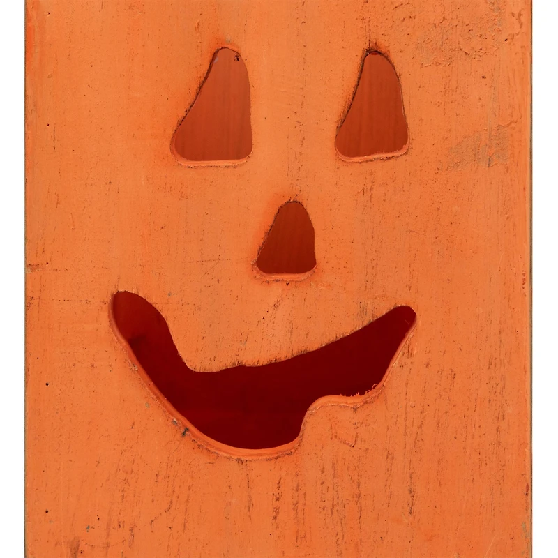 8" Large Orange Wood Jack-O-Lantern Halloween Candle Lantern