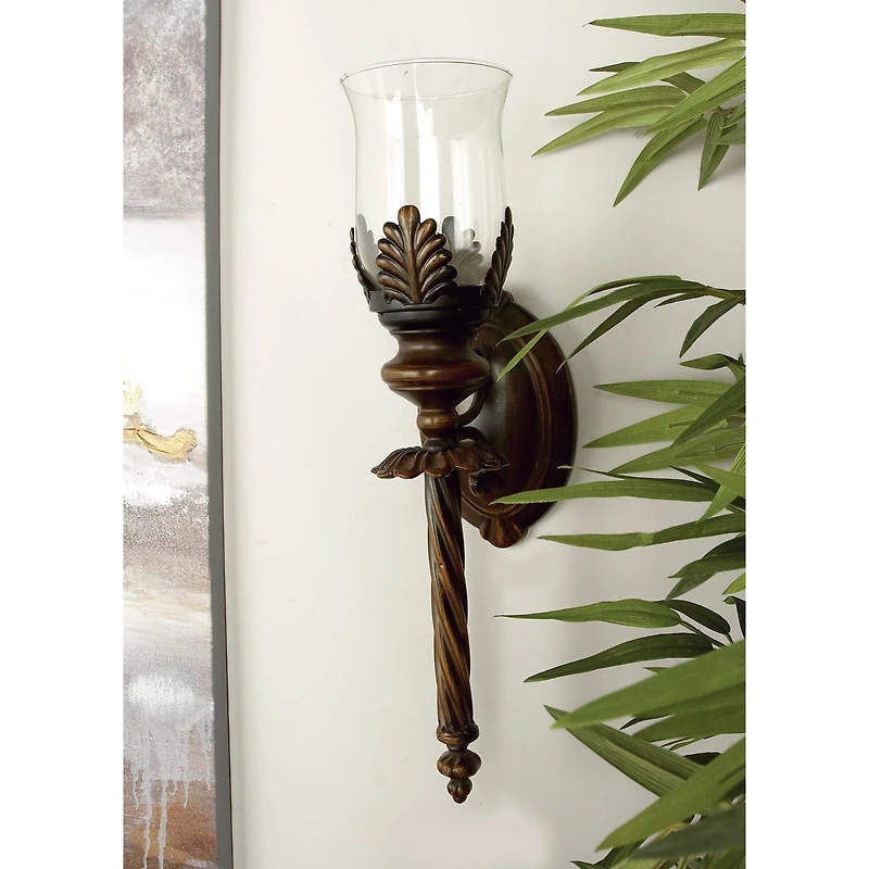 18'' Brown Glass Traditional Candle Wall Sconce