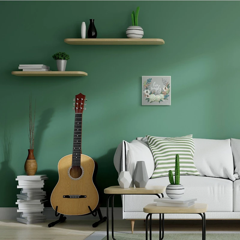 Stupell Industries Live Simply Sentiment Blooming Flower Wreath, 12" x 12"