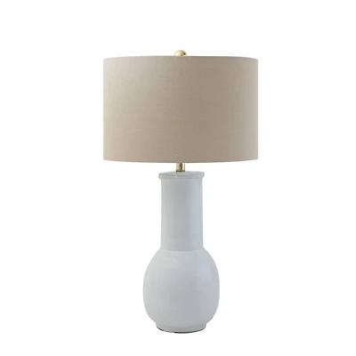 Hello Honey® 30" White Terracotta Table Lamp with Natural Linen Shade