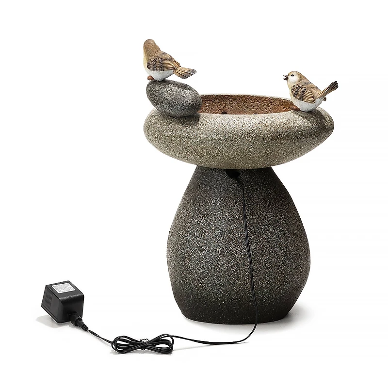 Glitzhome® 20.75" Zen-Style Faux Stone Texture Outdoor Birdbath Fountain with LED Light