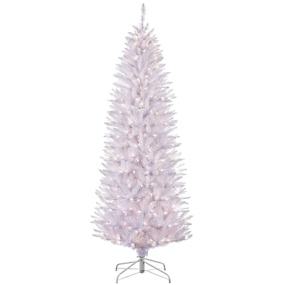 7.5ft. Pre-Lit White Fraser Fir Pencil Artificial Christmas Tree, Clear Lights
