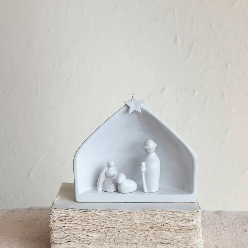 Hello Honey® 8.5" White Reactive Glaze Stoneware Nativity Set