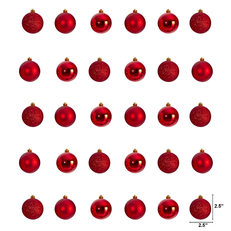 30ct. 2.5" Red Shatterproof Christmas Ornaments