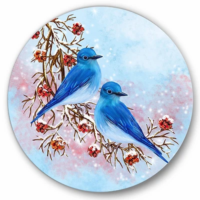 Designart - Two Blue Birds Sitting On A Branch With Berries