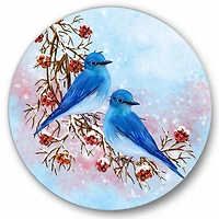 Designart - Two Blue Birds Sitting On A Branch With Berries
