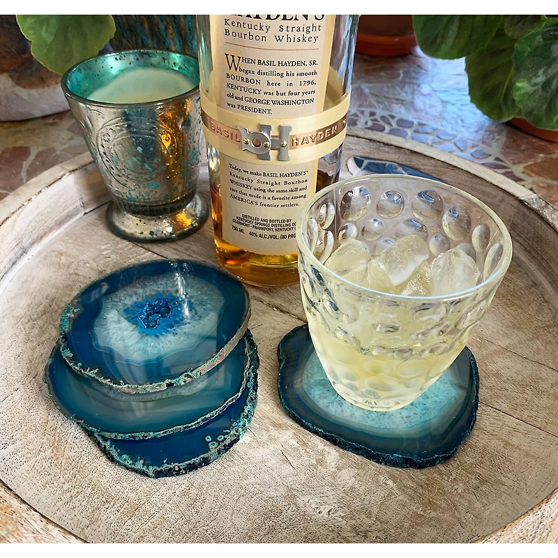 Teal Agate Coasters With Raw Edges- set of 4