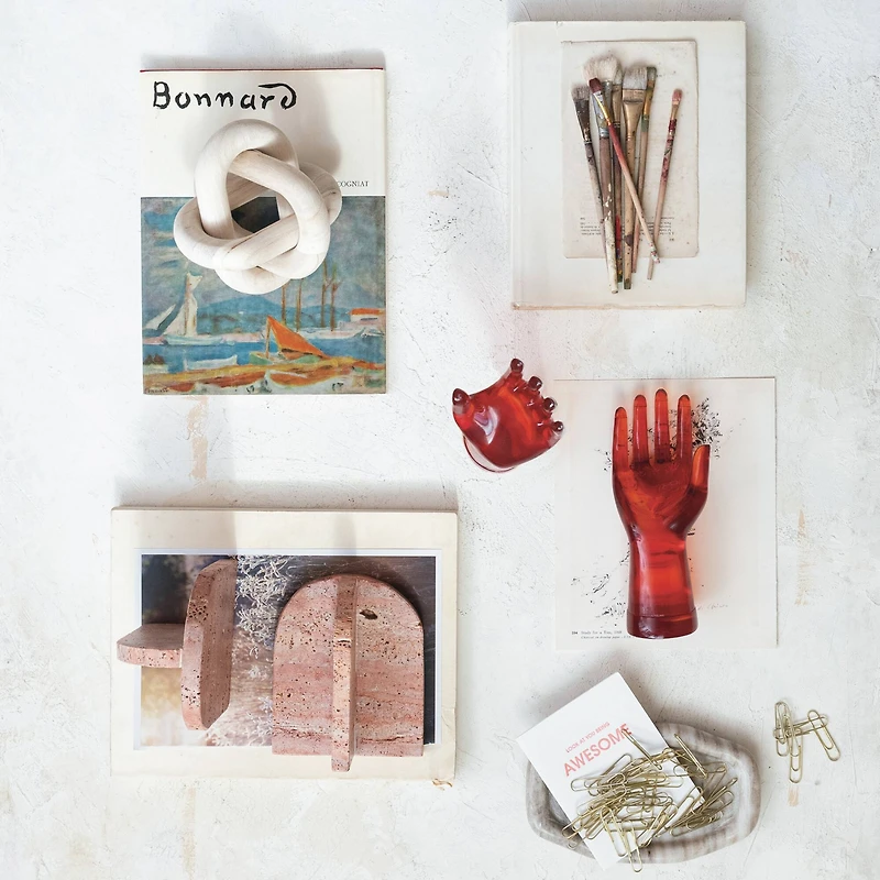 Hello Honey® 6" Crimson Archways Travertine Bookend Set