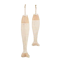 Brown Wood Striped Fish Hanging Wall Décor Set