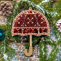 Wonderland Crafts Red Umbrella Christmas Ornament Bead Embroidery Kit